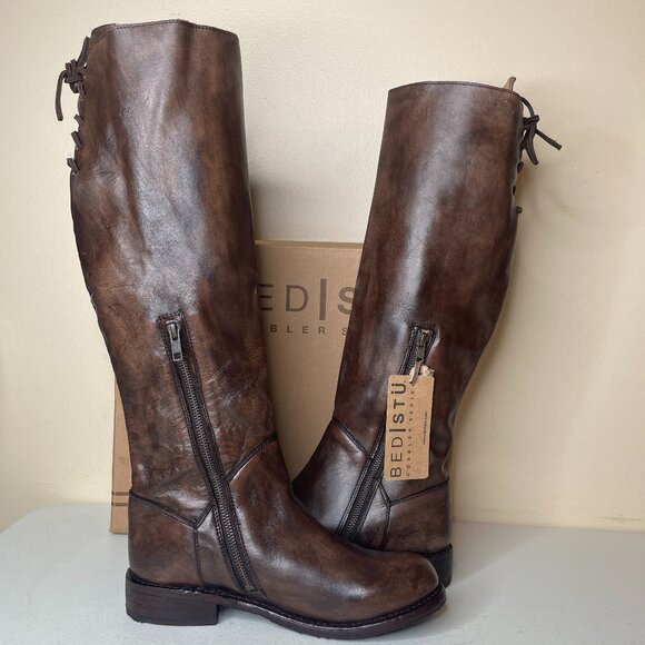 BED STU Manchester Distressed Brown Leather Tall Riding Boots BEDSTU Size 8.5 - Picture 4 of 16